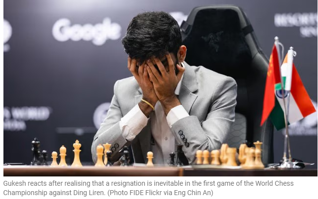 Gukesh Falls to Ding Liren in World Chess Championship Opener