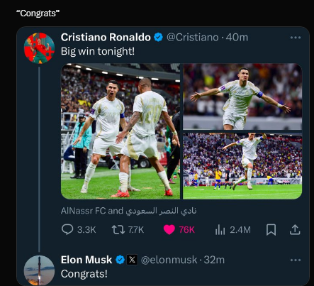 Elon Musk Congratulates Ronaldo in AFC Champions League Performance